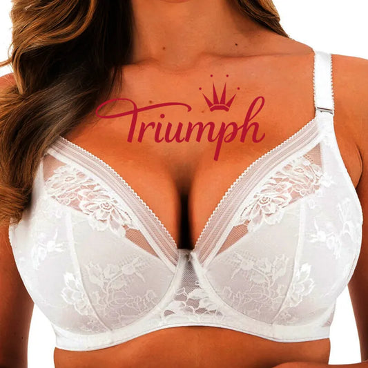 Triumph® modrčki - paket 4 kosov 💖50 % popusta ✨Plus Size globok V-vložek ročno vezen čipkast modrček [65A-120H]